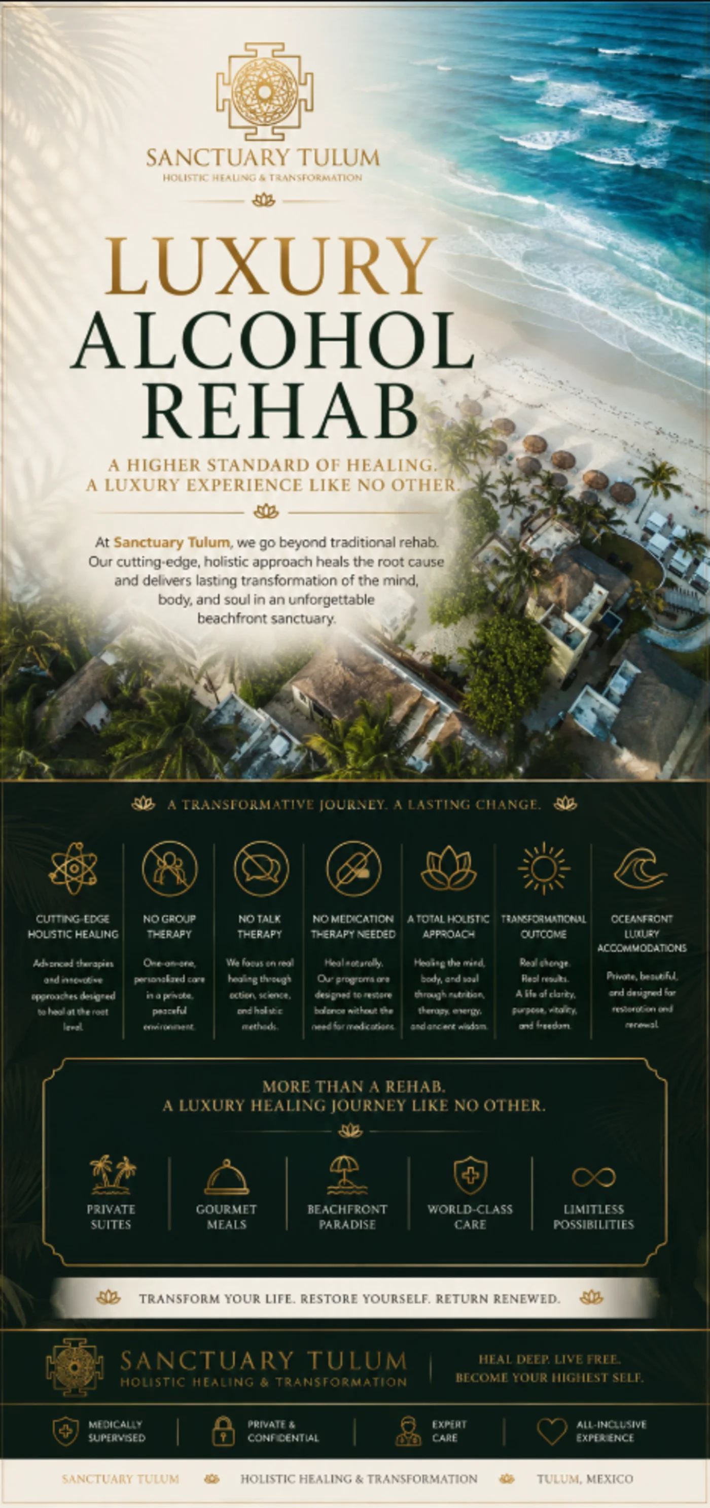 Luxury alcohol rehab setting at Sanctuary Tulum, Tulum Beach, Mexico