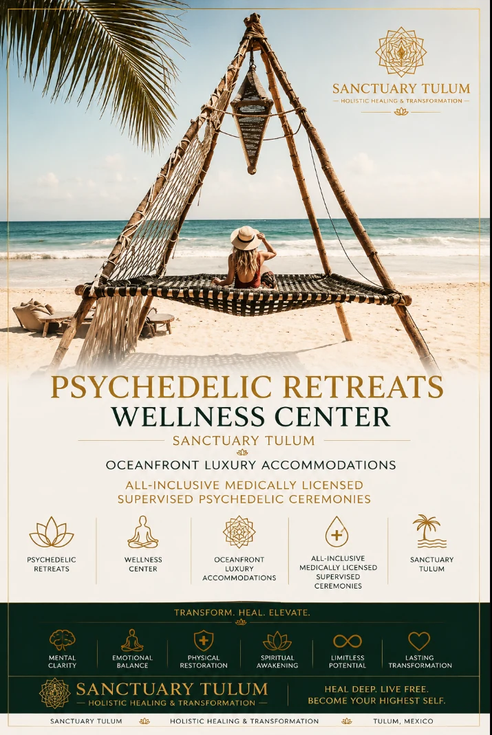 Luxury Psychedelic Retreats at Sanctuary Tulum Sanctuary Tulum oceanfront luxury psychedelic retreat and wellness center — licensed medical facility for ibogaine, ayahuasca, 5-MeO-DMT and psilocybin
