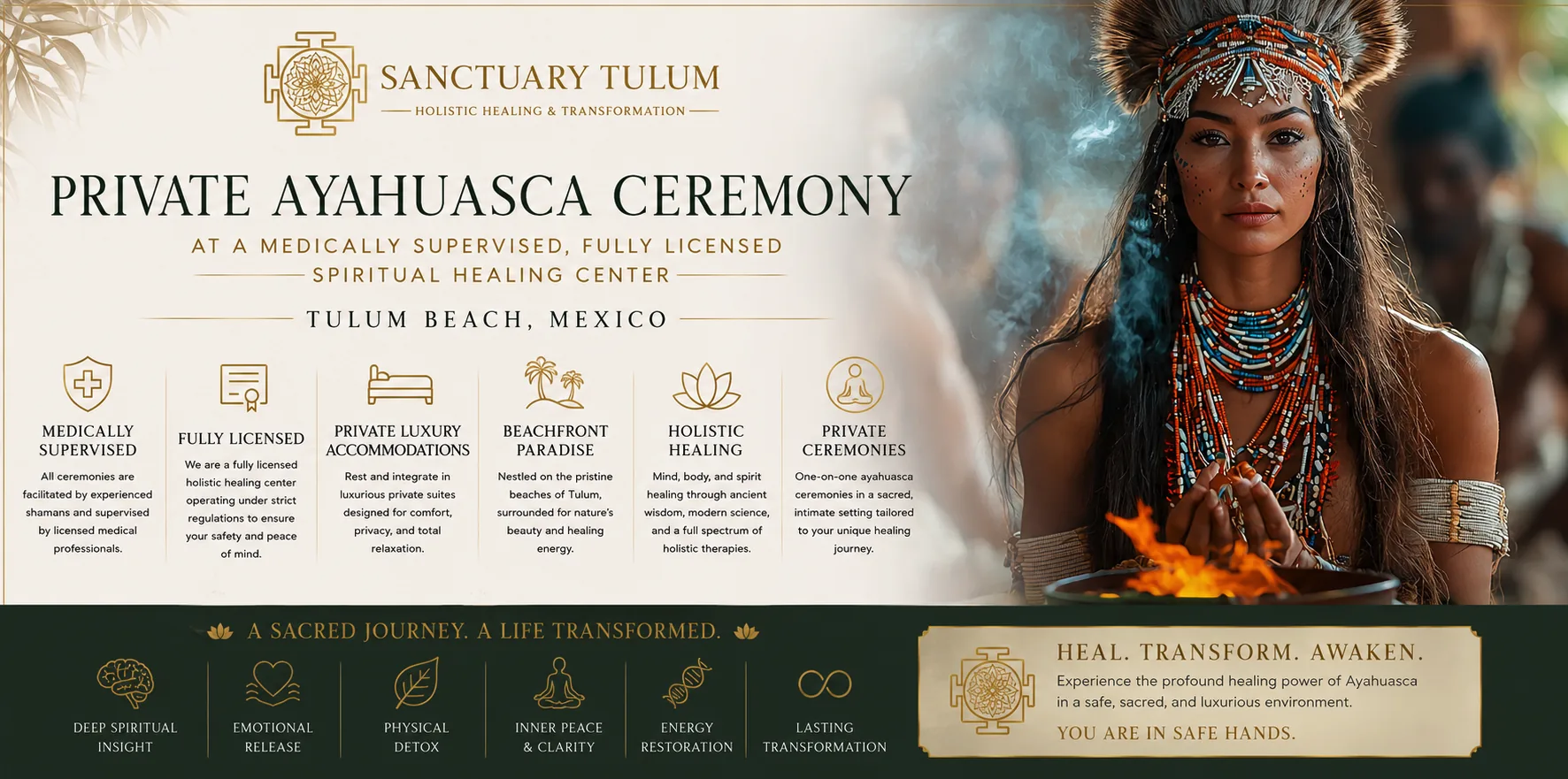 Private Ayahuasca Ceremonies at Sanctuary Tulum Private luxury ayahuasca ceremony at Sanctuary Tulum — medically supervised, physician-led, oceanfront setting