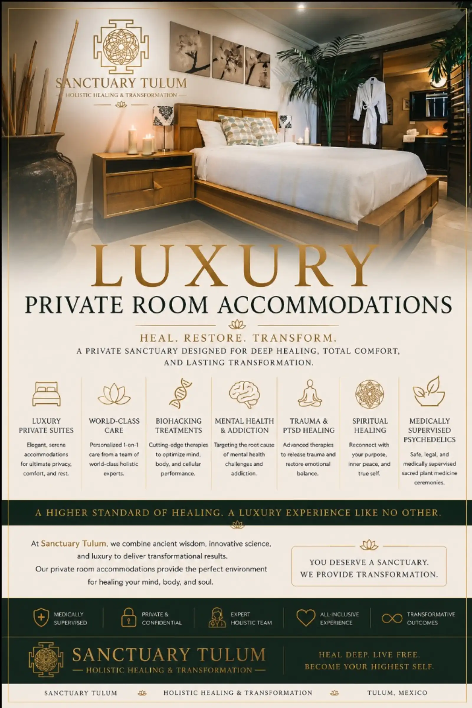 Private single-occupancy room at Sanctuary Tulum