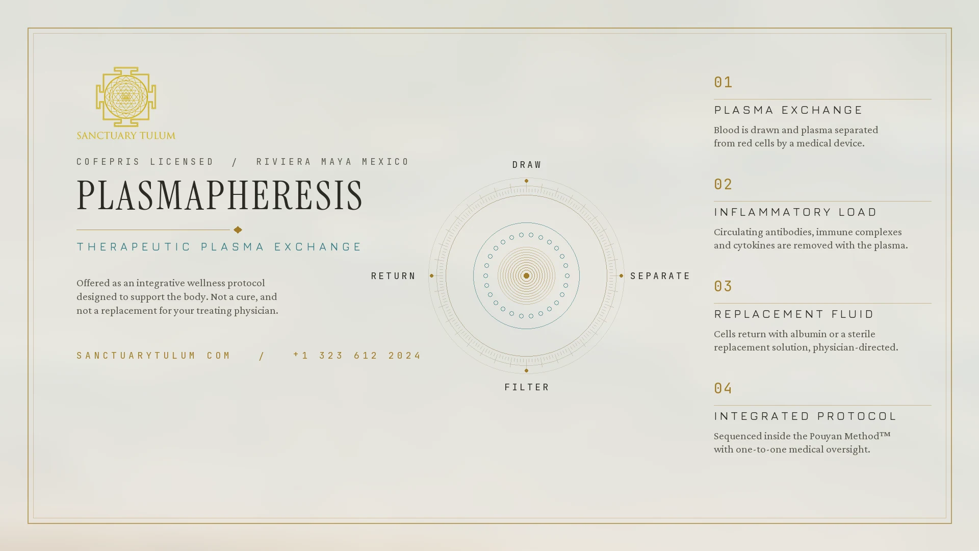 Plasmapheresis Cancun and Playa del Carmen — COFEPRIS-licensed therapeutic plasma exchange at Sanctuary Tulum