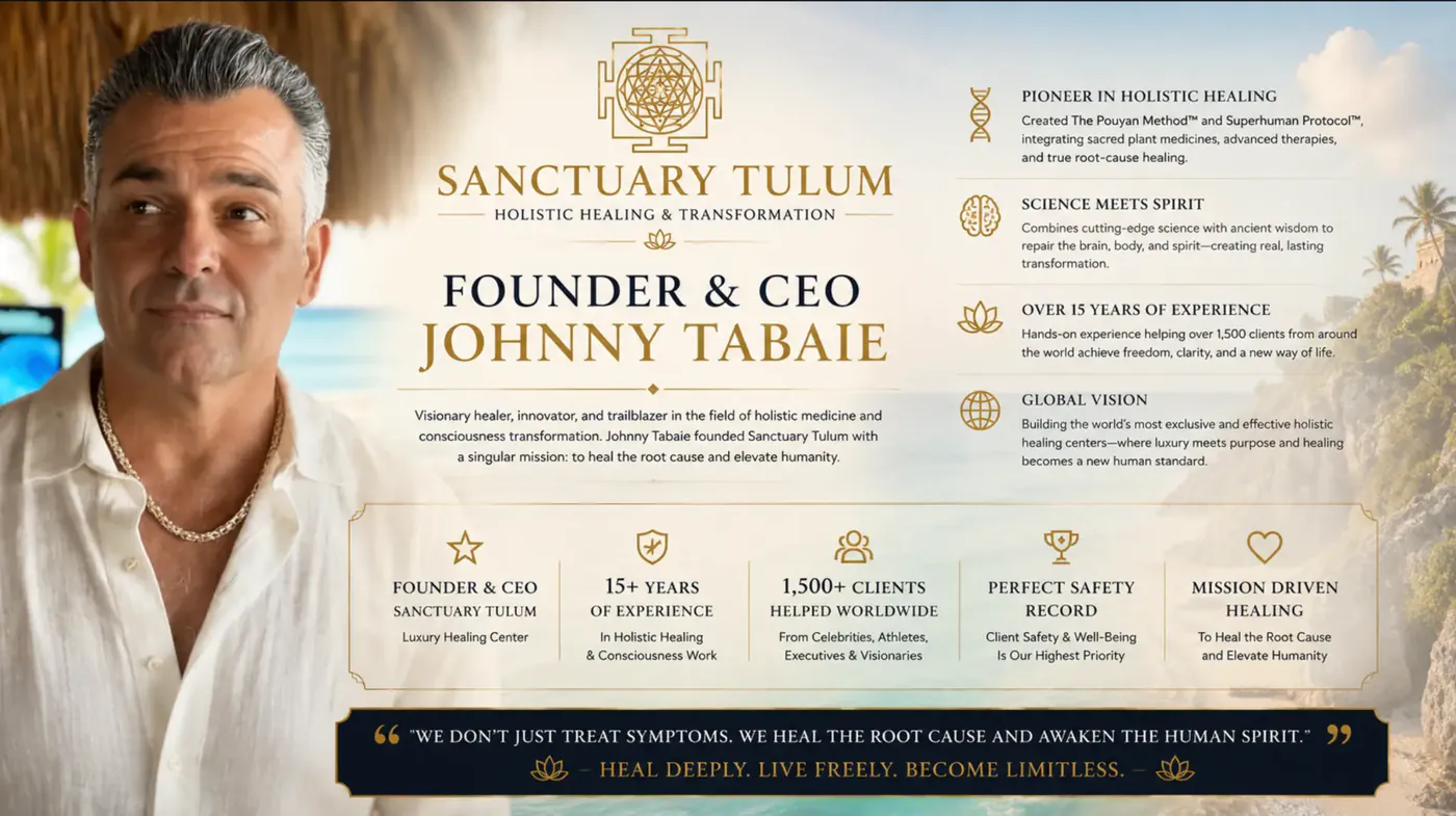 Johnny Tabaie, Founder & CEO of Sanctuary Tulum Johnny Tabaie, Founder & CEO of Sanctuary Tulum — visionary healer, innovator, and pioneer in holistic psychedelic healing