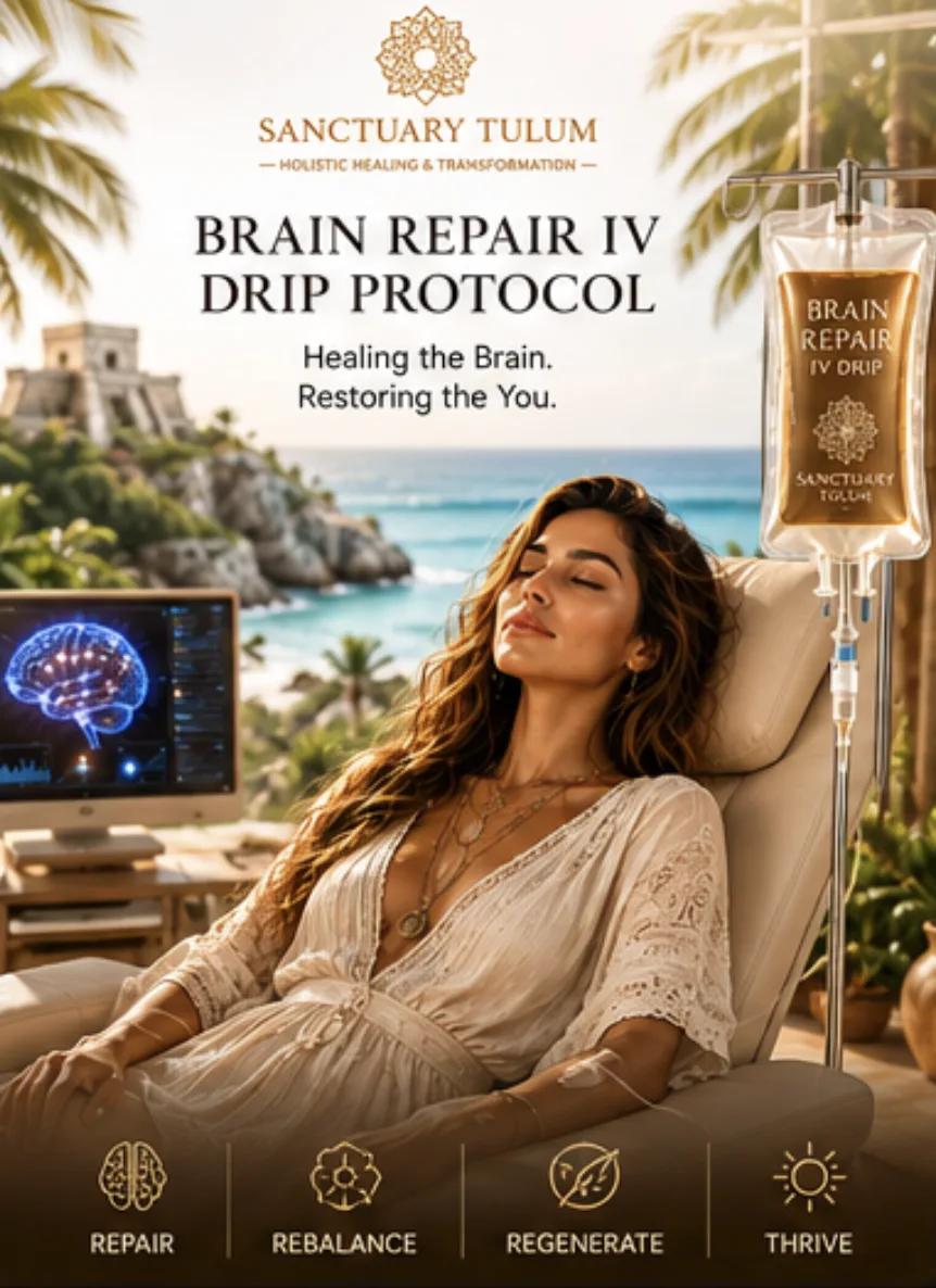Brain Repair IV Drip Protocol session supporting nervous-system recovery at Sanctuary Tulum
