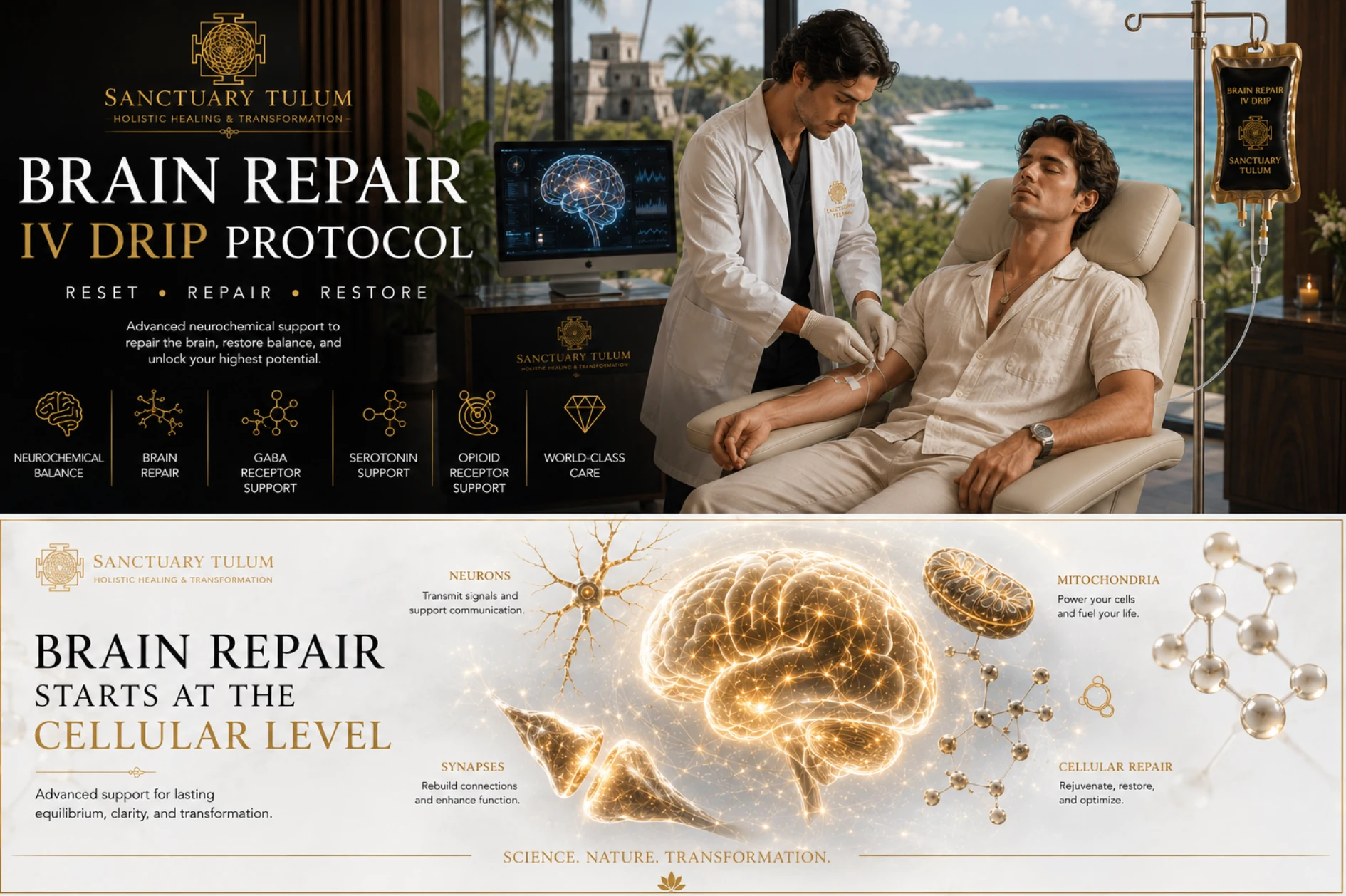 Regenerative IV infusion protocol at Sanctuary Tulum supporting neurological and immune repair alongside stem cell therapy