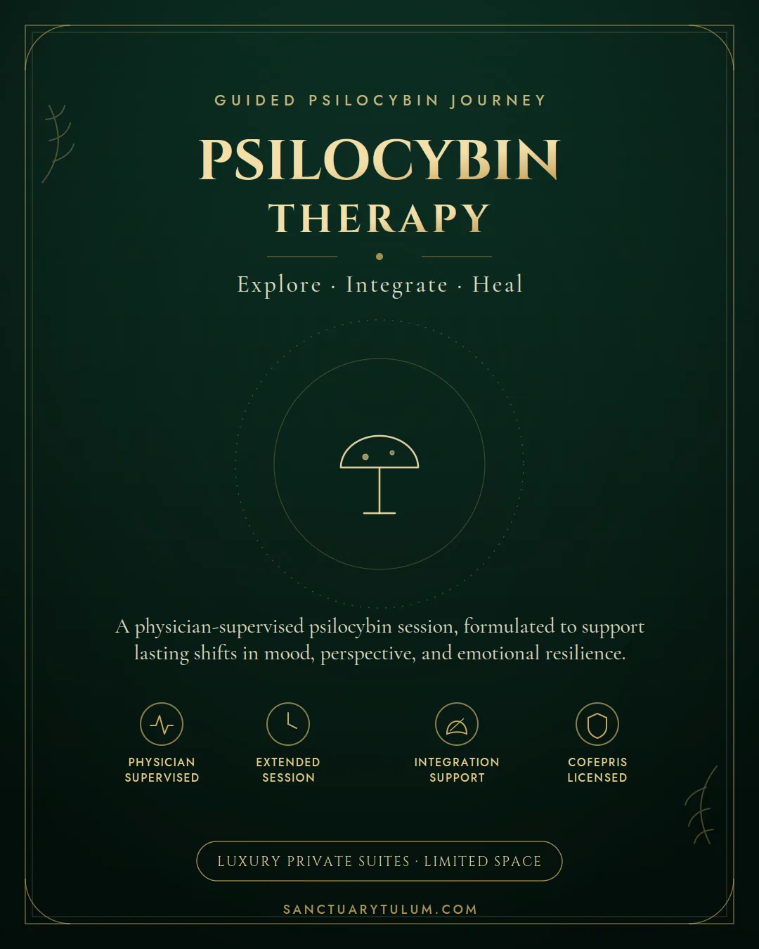 Psilocybin Therapy protocol guide — physician-guided psilocybin journey at Sanctuary Tulum