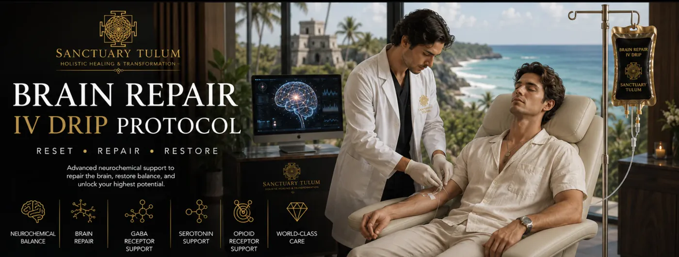 Brain Repair IV Drip Protocol at Sanctuary Tulum Sanctuary Tulum Brain Repair IV Drip Protocol — neurochemical balance, brain repair, GABA receptor support, serotonin support, opioid receptor support, world-class care