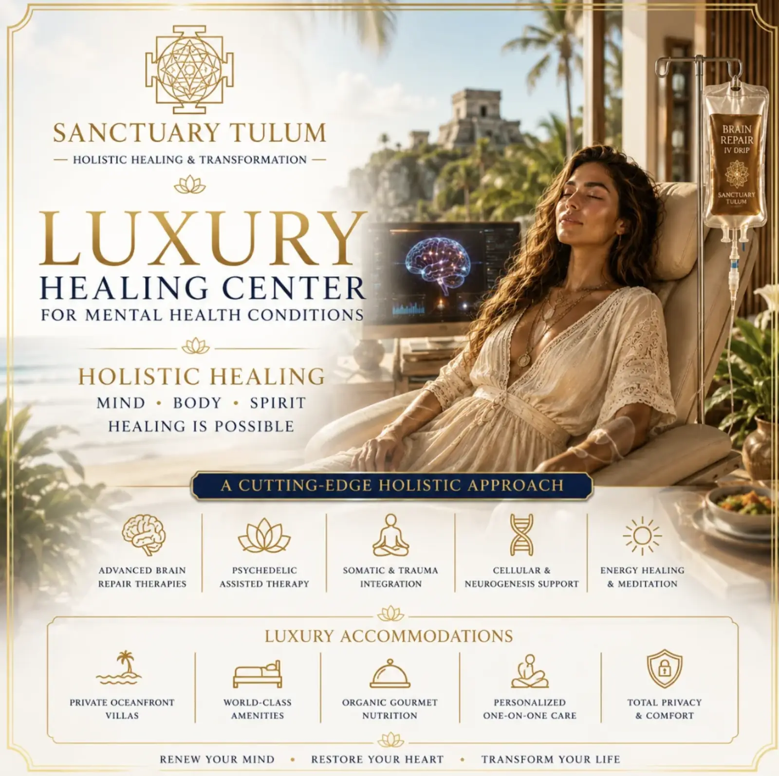 Luxury healing center for mental health conditions with Brain Repair IV drip at Sanctuary Tulum