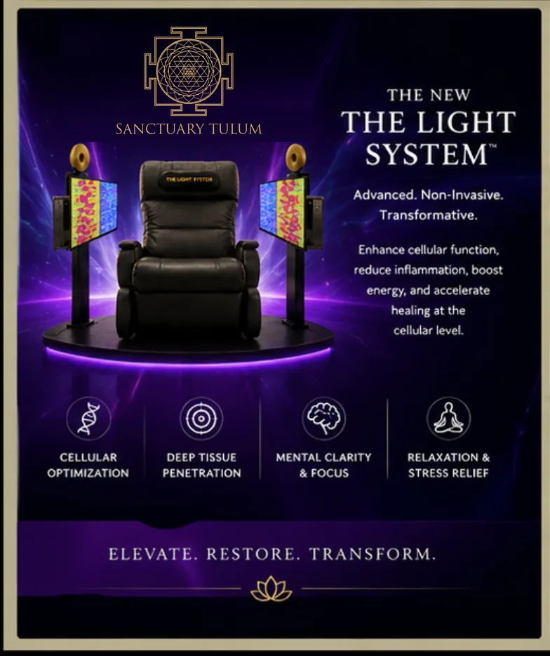 The Light System™ deep tissue penetration graphic — the science of light therapy wavelengths and cellular function
