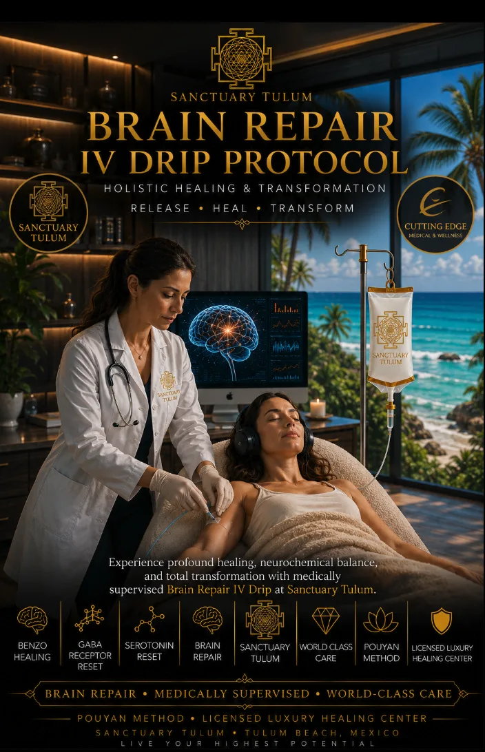 Brain Repair IV Drip Protocol administered under the Pouyan Method during a multi-week trauma retreat stay