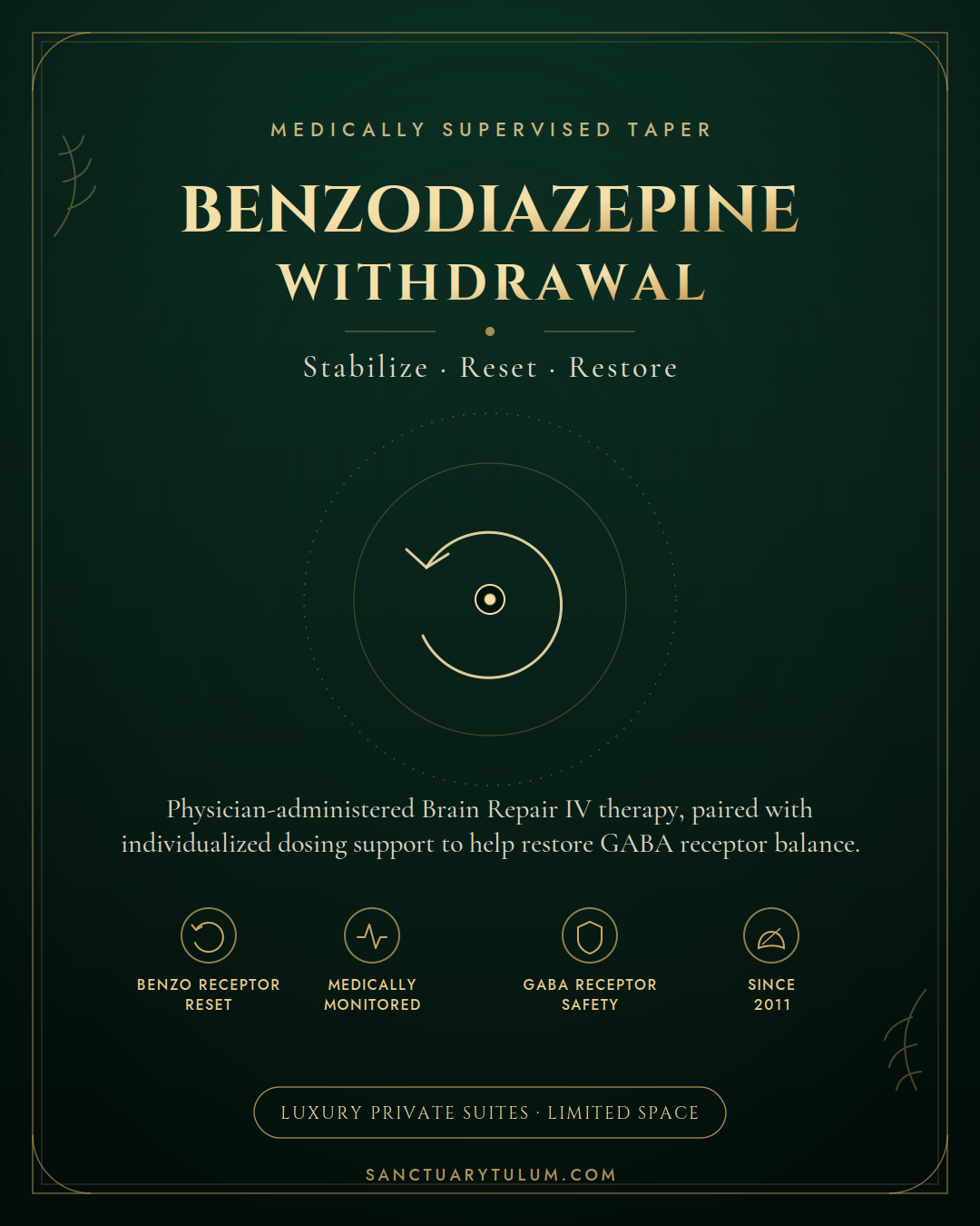 Benzodiazepine Withdrawal protocol guide — medically supervised GABA reset at Sanctuary Tulum