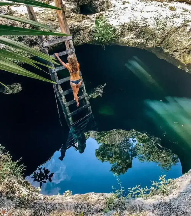 Sacred cenote cave setting for magic mushroom ceremonies at Sanctuary Tulum Mexico